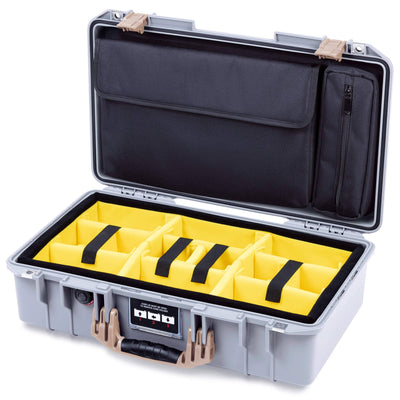 Pelican 1525 Air Case, Silver with Desert Tan Handle & Latches Yellow Padded Microfiber Dividers with Laptop Computer Pouch ColorCase 015250-0210-180-311