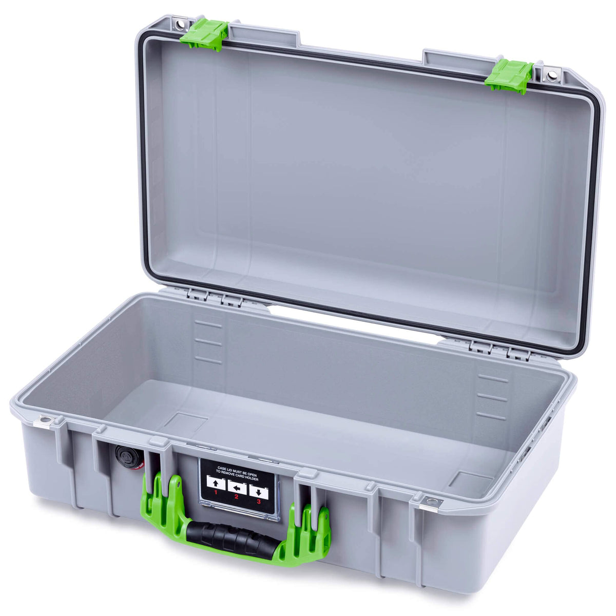Pelican 1525 Air Case, Silver with Lime Green Handle &amp; Latches None (Case Only) ColorCase 015250-0000-180-301