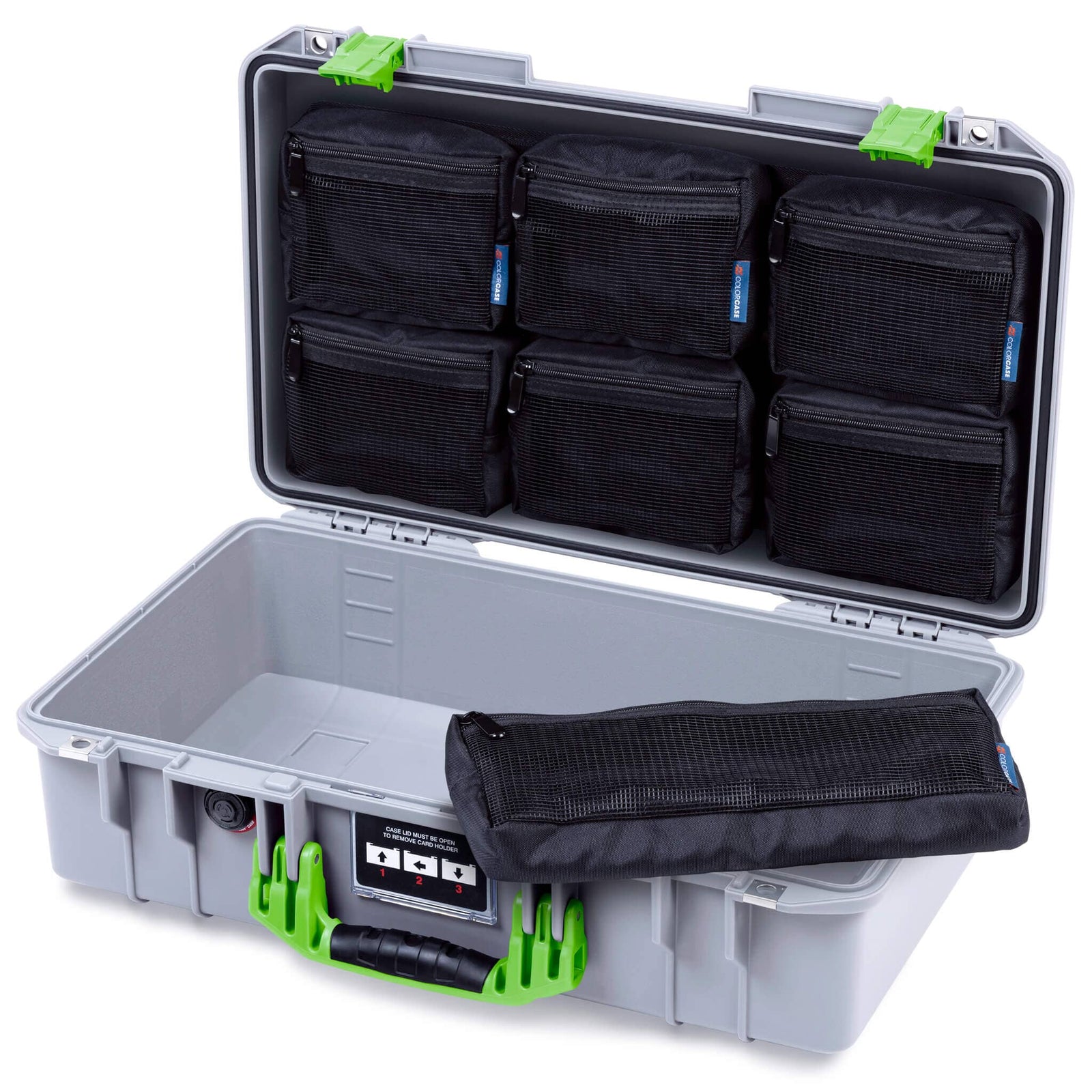 Pelican 1525 Air Case, Silver with Lime Green Handle & Latches ColorCase 