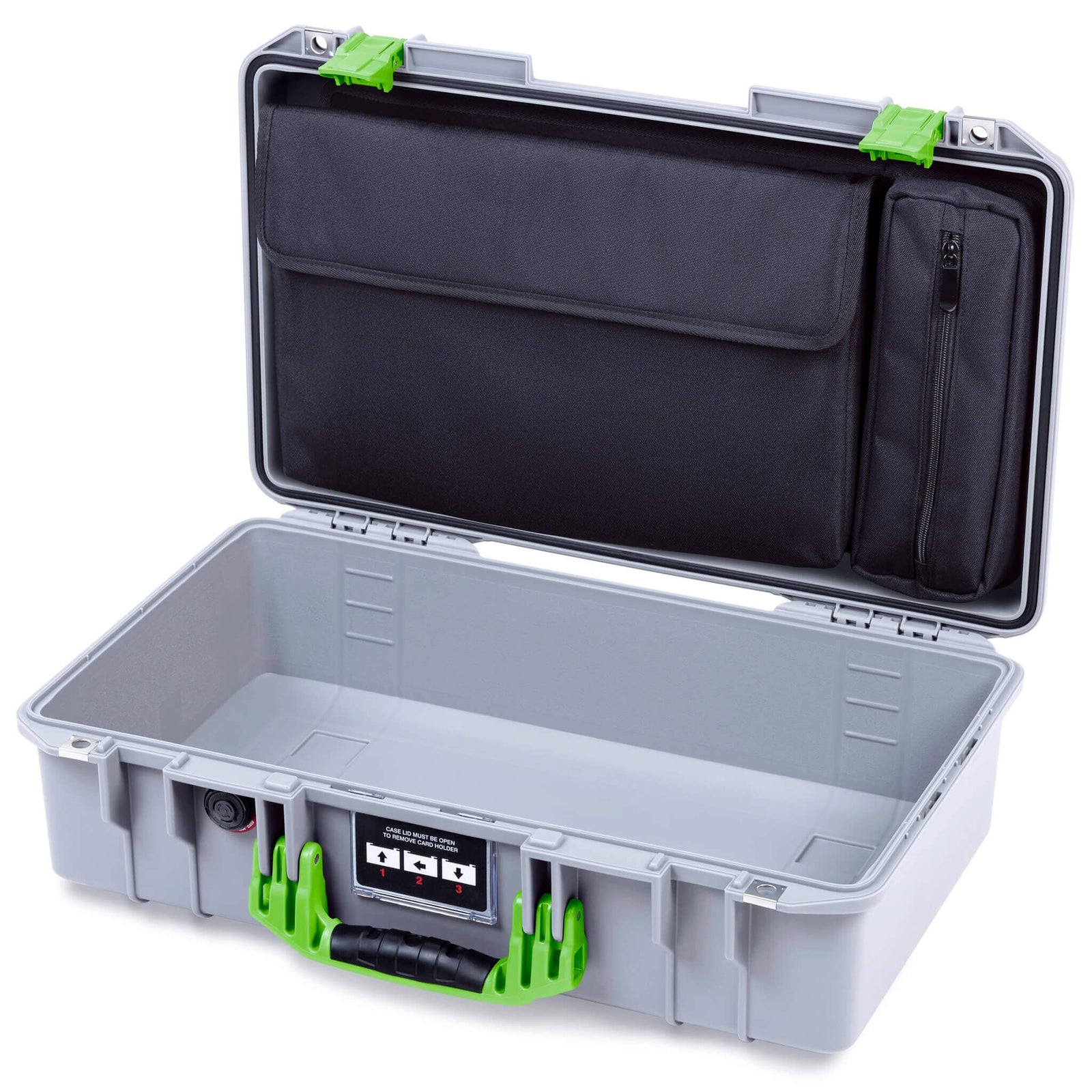 Pelican 1525 Air Case, Silver with Lime Green Handle & Latches ColorCase 