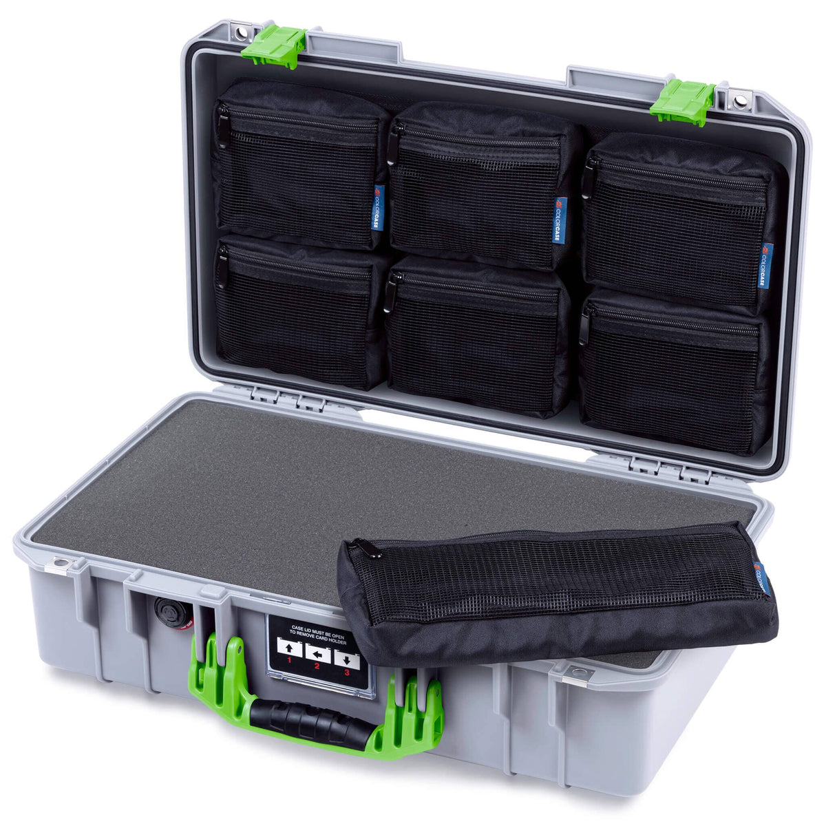 Pelican 1525 Air Case, Silver with Lime Green Handle &amp; Latches ColorCase 