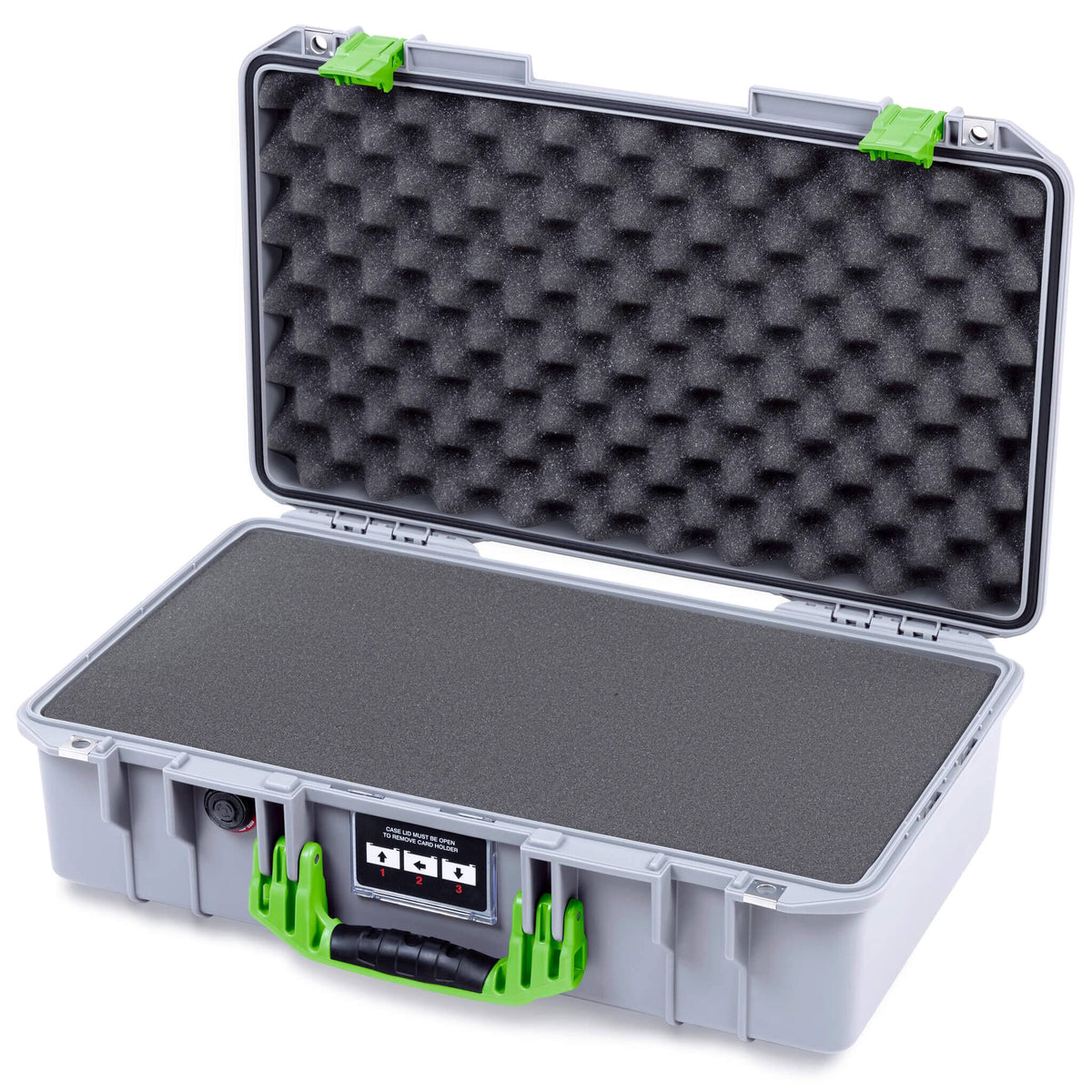 Pelican 1525 Air Case, Silver with Lime Green Handle &amp; Latches Pick &amp; Pluck Foam with Convolute Lid Foam ColorCase 015250-0001-180-301