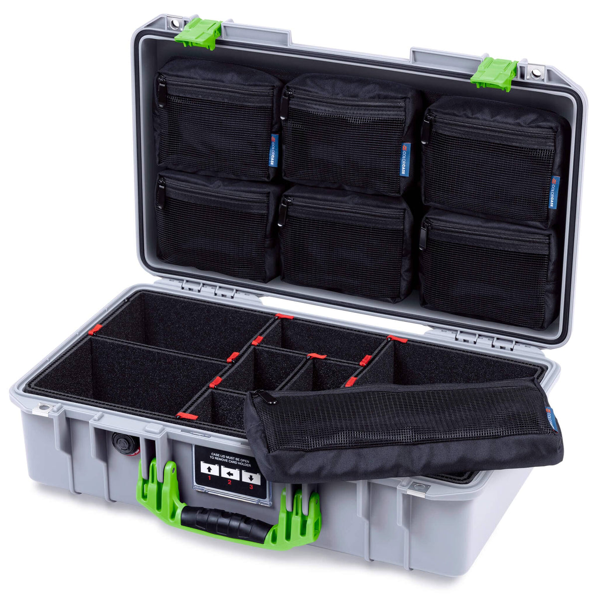Pelican 1525 Air Case, Silver with Lime Green Handle &amp; Latches ColorCase 