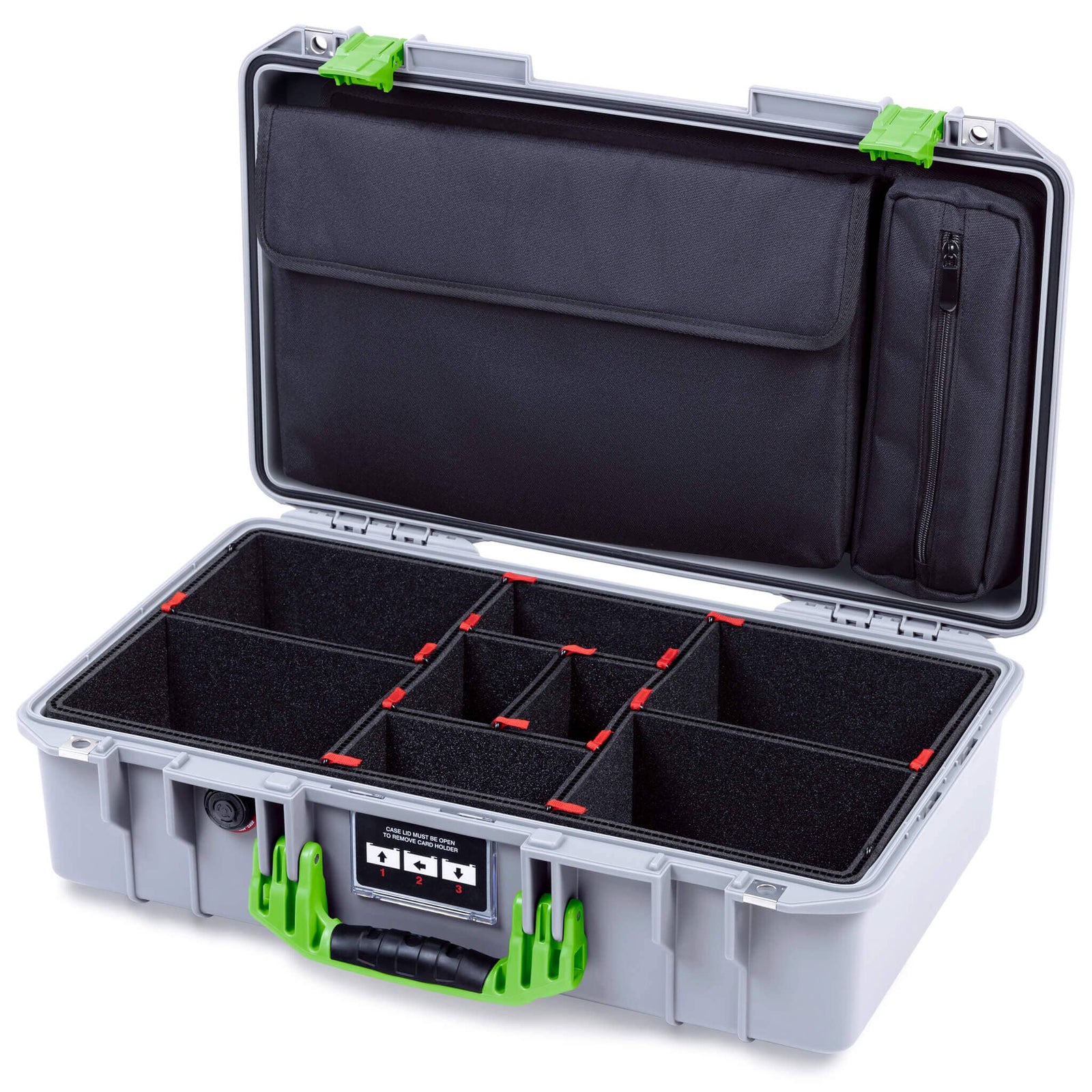 Pelican 1525 Air Case, Silver with Lime Green Handle & Latches TrekPak Divider Sytem with Laptop Computer Pouch ColorCase 015250-0220-180-301