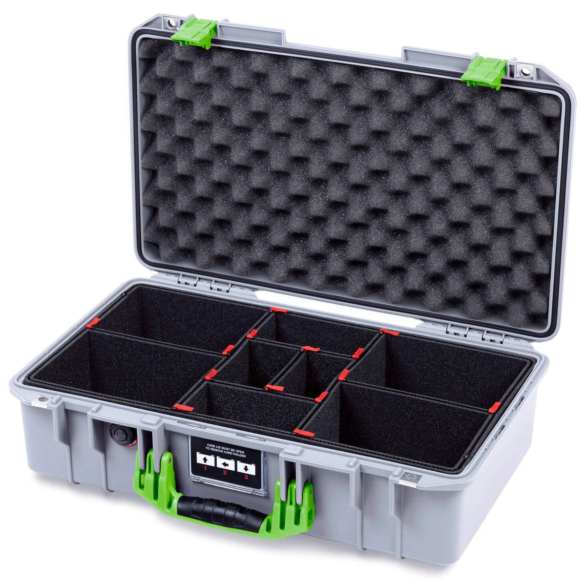 Pelican 1525 Air Case, Silver with Lime Green Handle &amp; Latches TrekPak Divider System with Convolute Lid Foam ColorCase 015250-0020-180-301