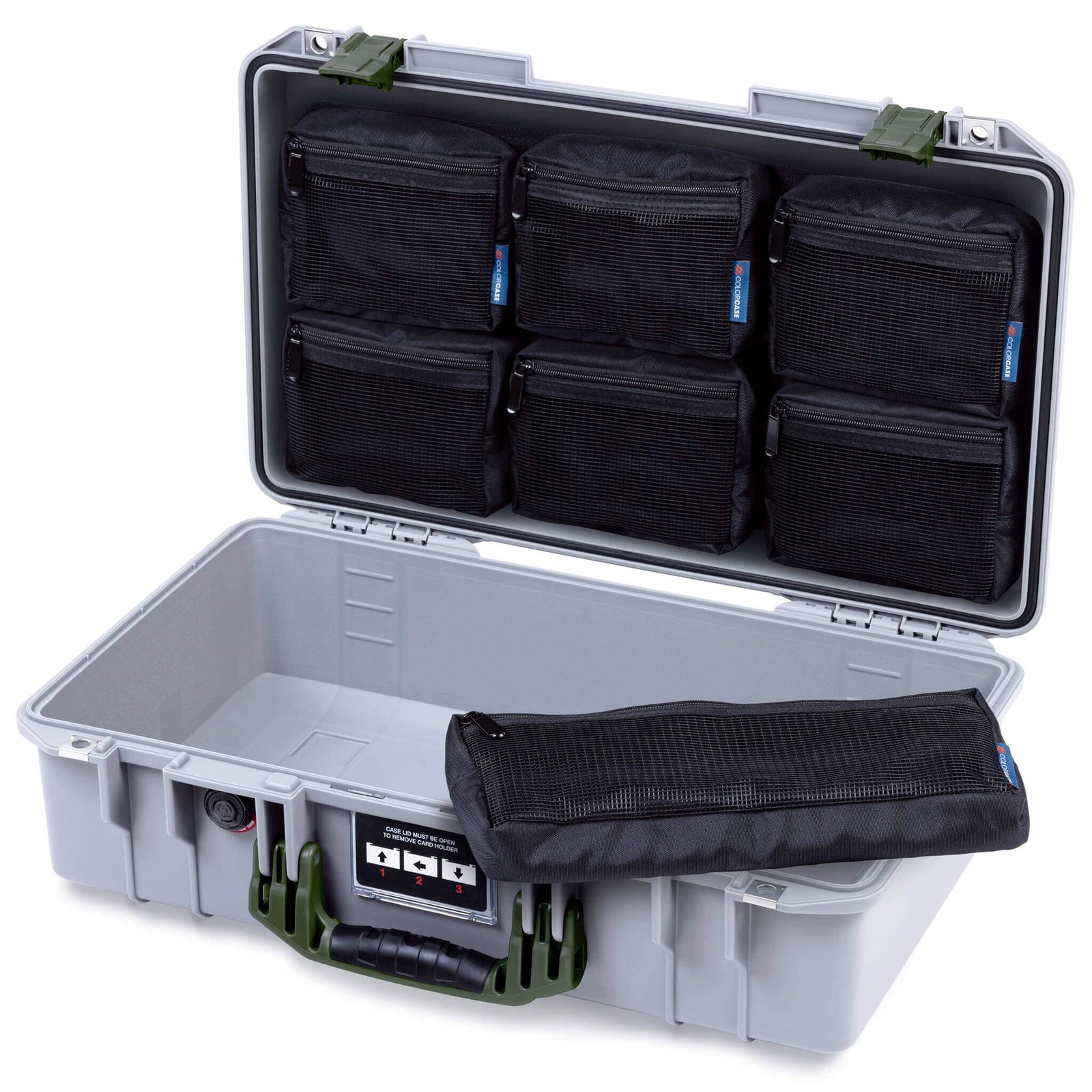 Pelican 1525 Air Case, Silver with OD Green Handle & Latches ColorCase 