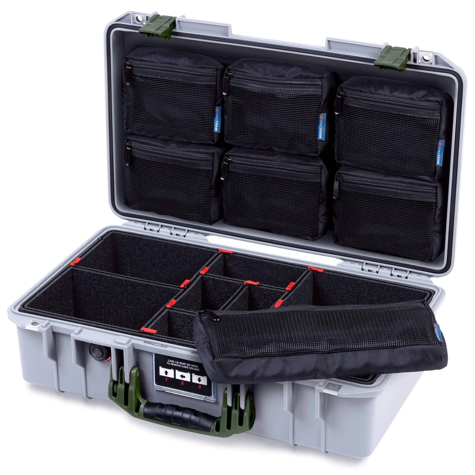 Pelican 1525 Air Case, Silver with OD Green Handle & Latches ColorCase 