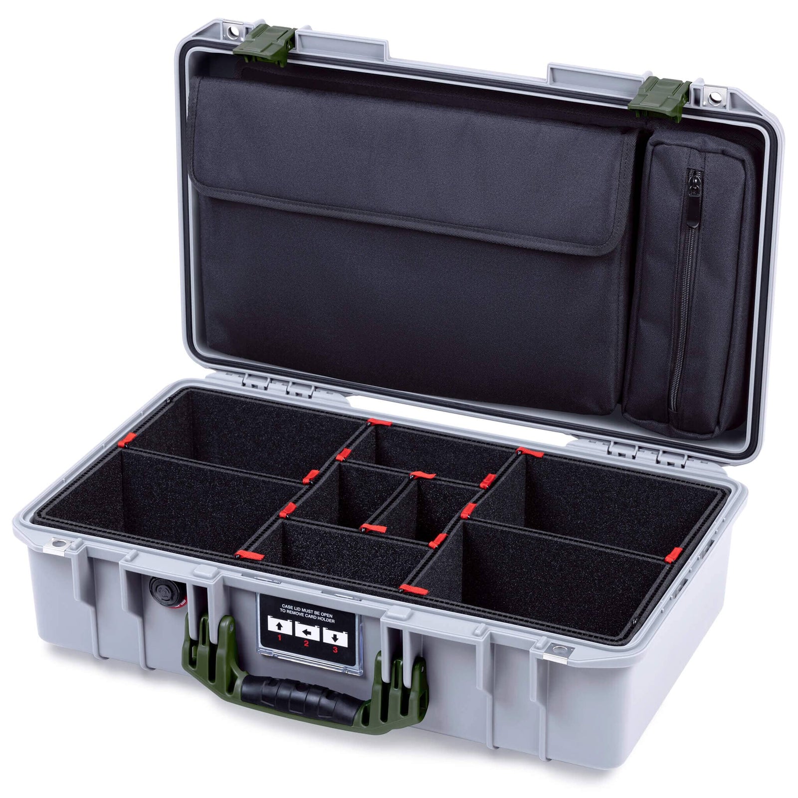 Pelican 1525 Air Case, Silver with OD Green Handle & Latches TrekPak Divider Sytem with Laptop Computer Pouch ColorCase 015250-0220-180-131