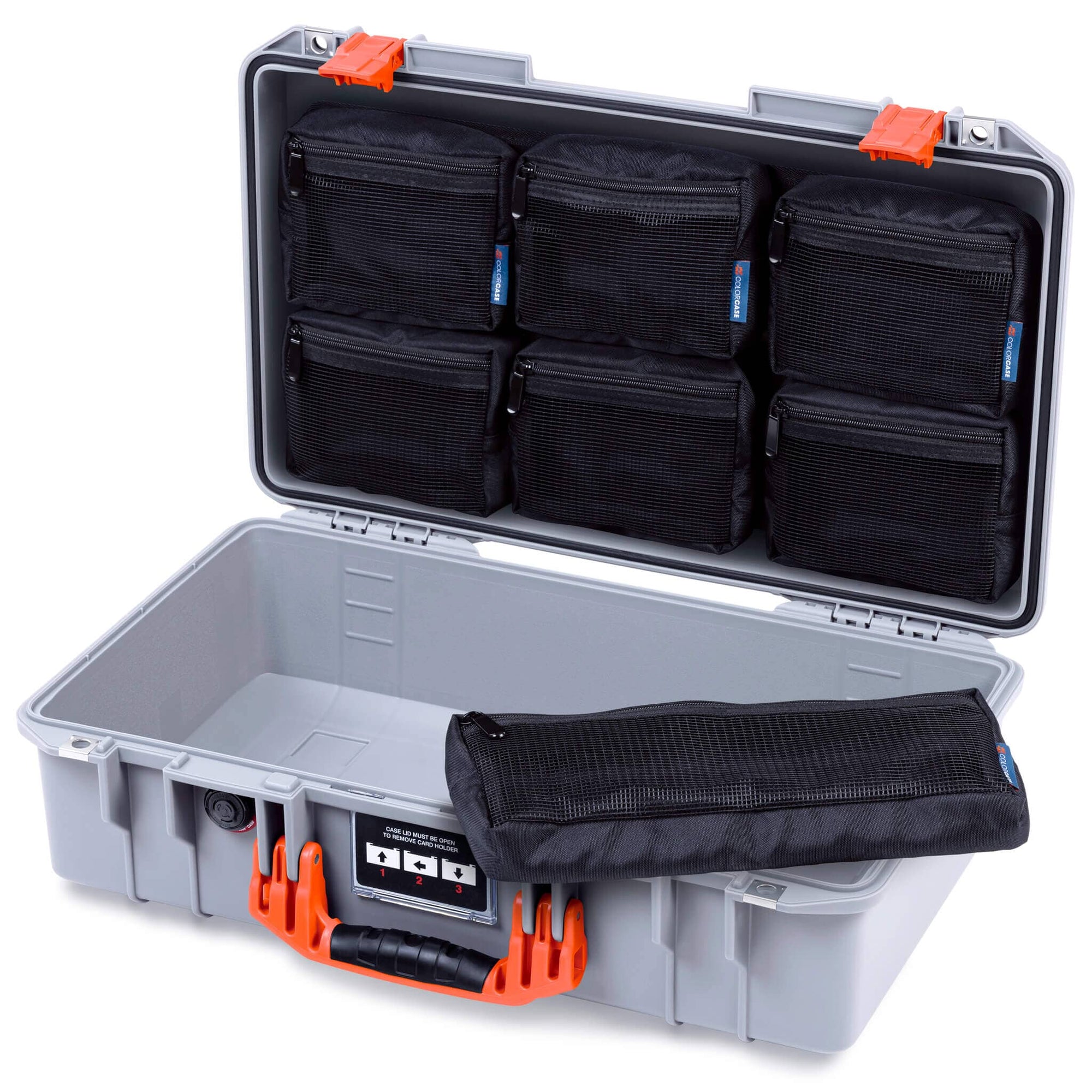 Pelican 1525 Air Case, Silver with Orange Handle & Latches ColorCase