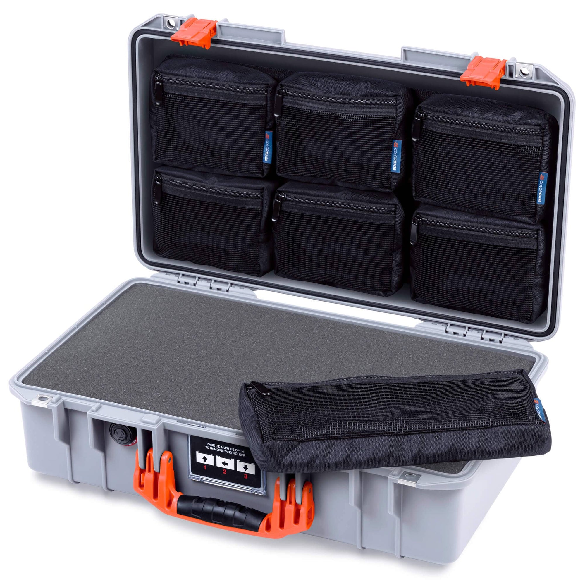 Pelican 1525 Air Case, Silver with Orange Handle & Latches ColorCase