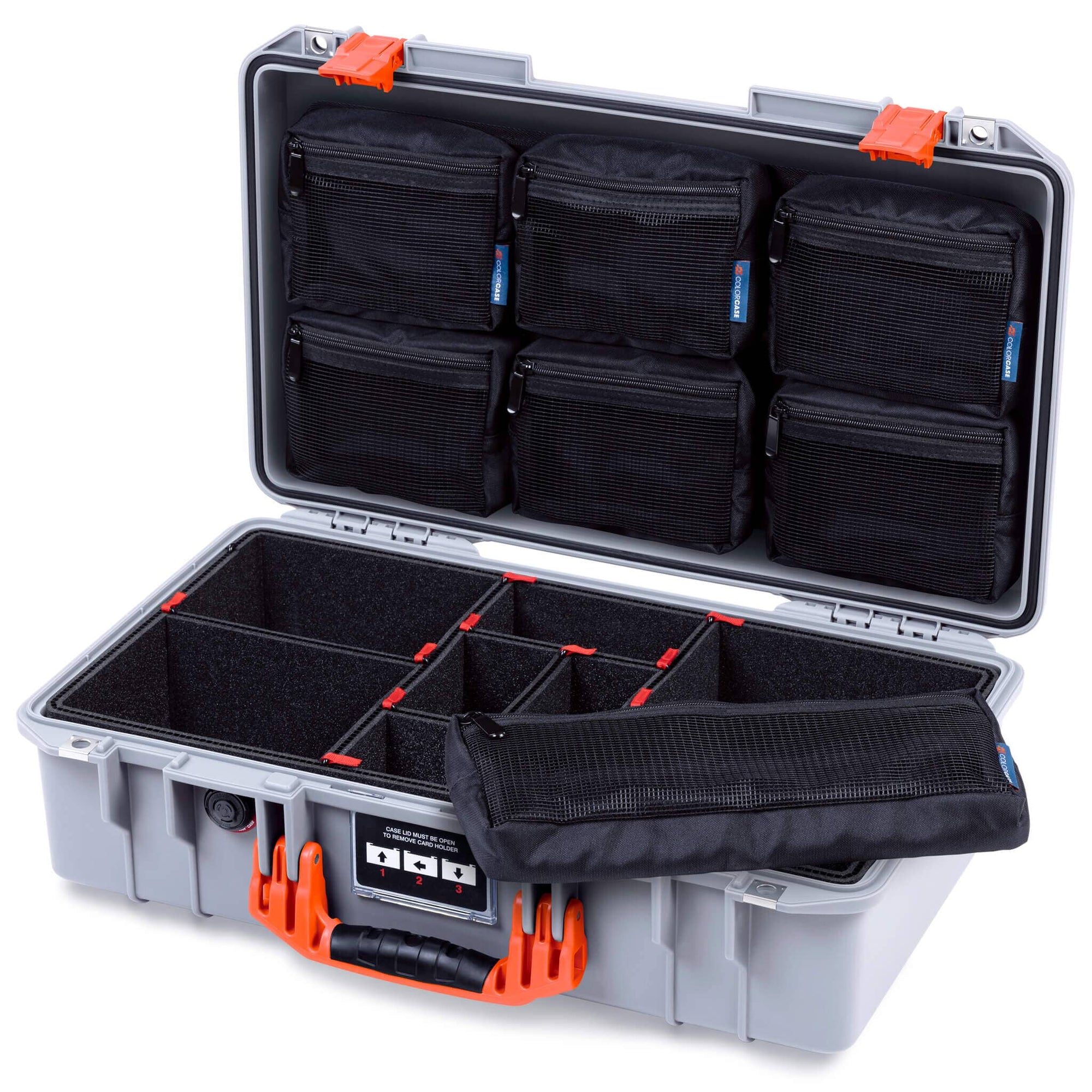 Pelican 1525 Air Case, Silver with Orange Handle & Latches ColorCase