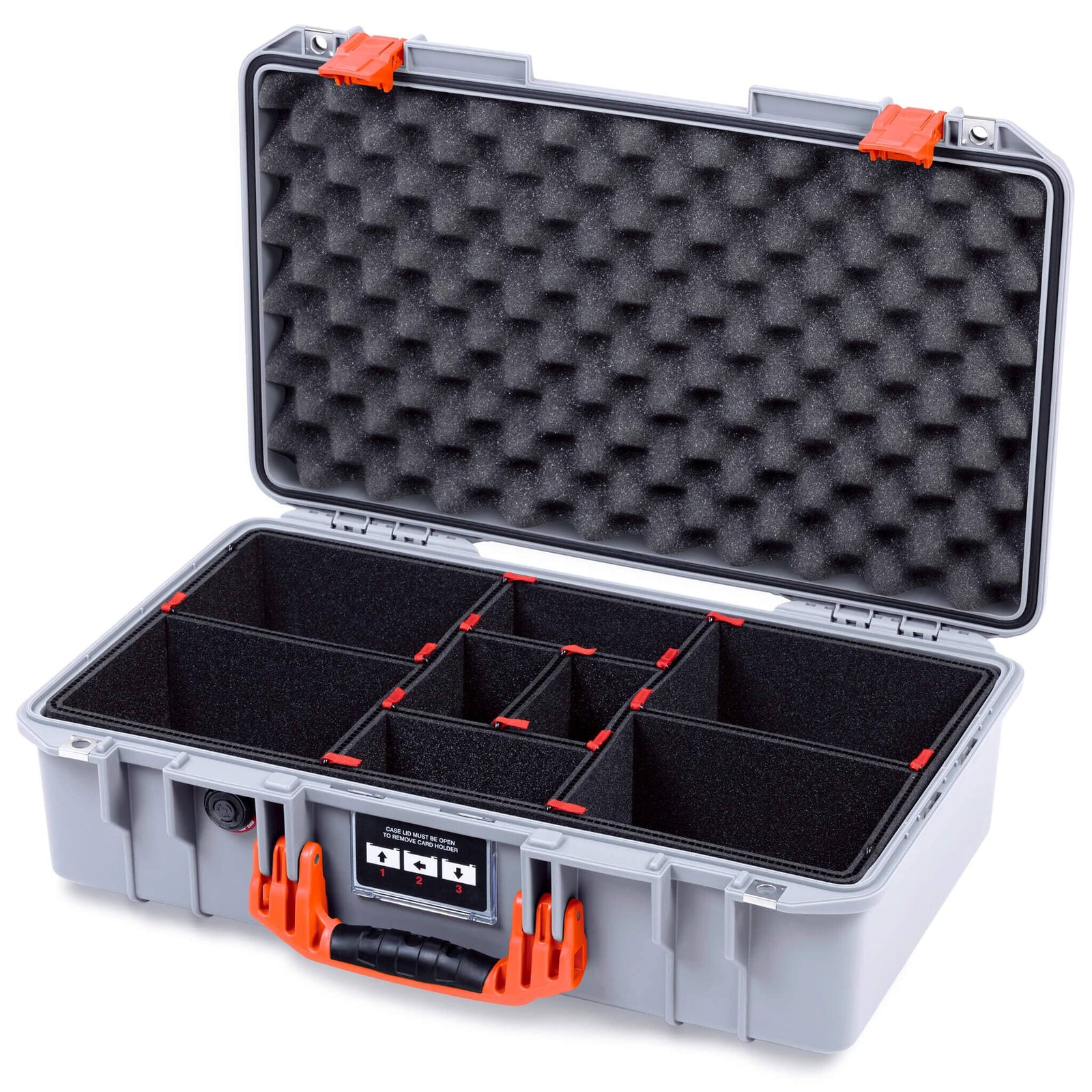 Pelican 1525 Air Case, Silver with Orange Handle & Latches TrekPak Divider System with Convolute Lid Foam ColorCase 015250-0020-180-151