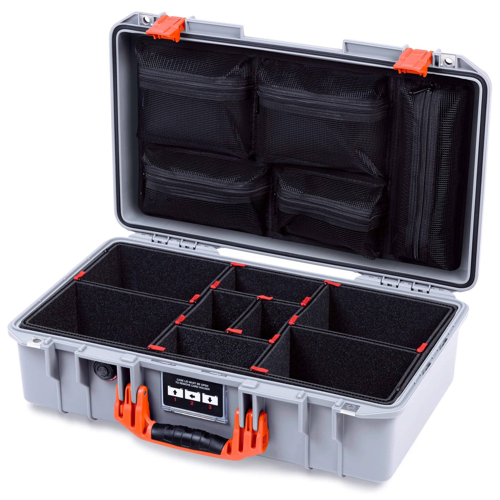 Pelican 1525 Air Case, Silver with Orange Handle & Latches TrekPak Divider System with Mesh Lid Organizer ColorCase 015250-0120-180-151