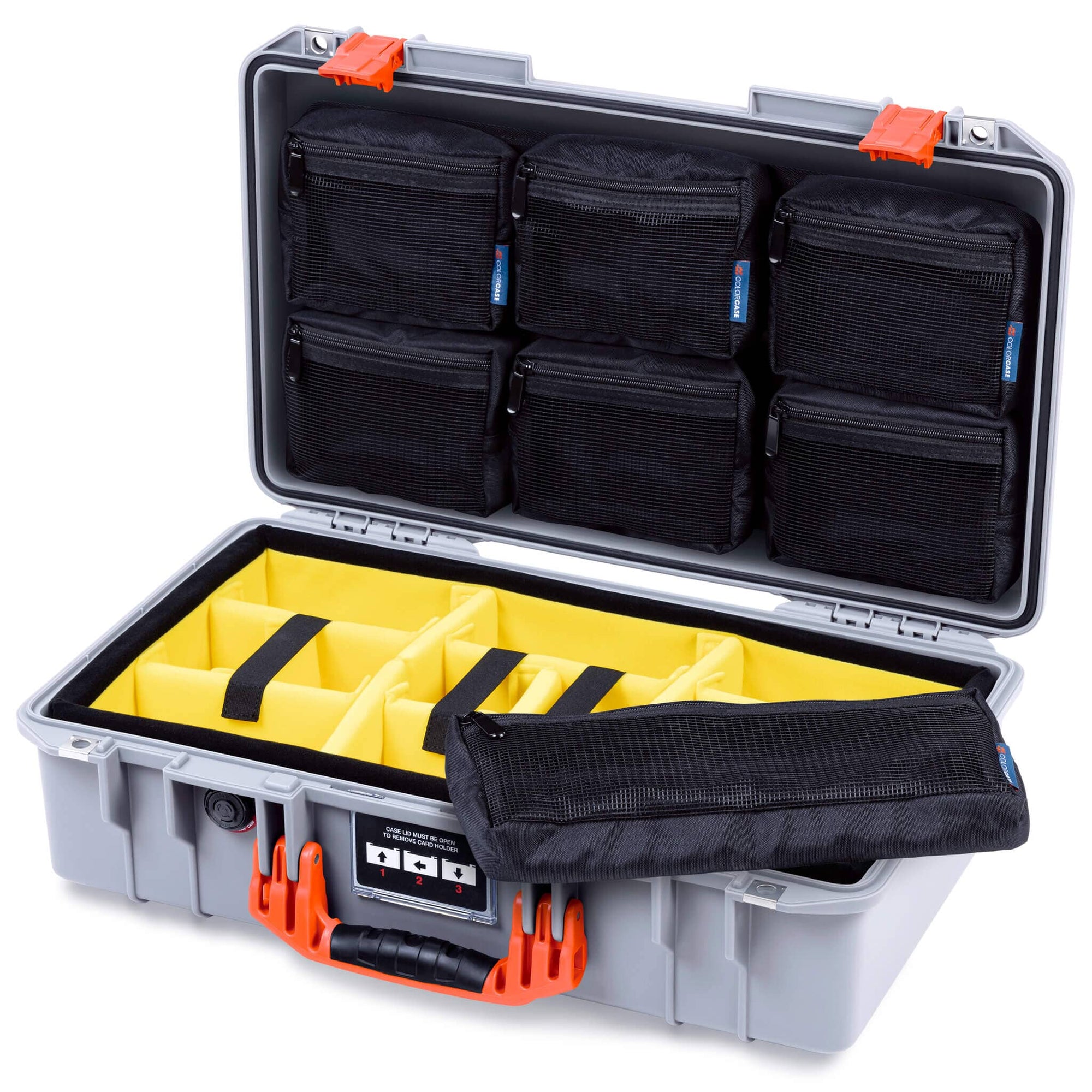 Pelican 1525 Air Case, Silver with Orange Handle & Latches ColorCase