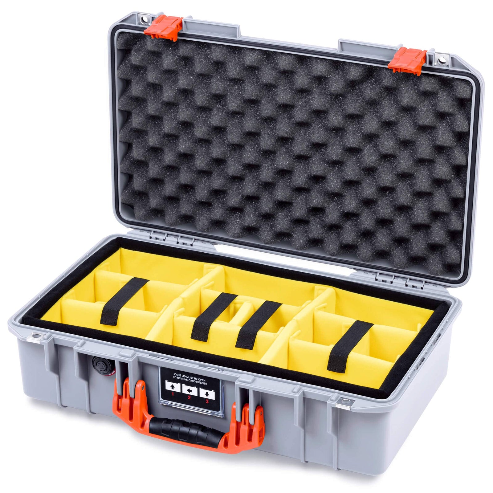 Pelican 1525 Air Case, Silver with Orange Handle & Latches Yellow Padded Microfiber Dividers with Convolute Lid Foam ColorCase 015250-0010-180-151