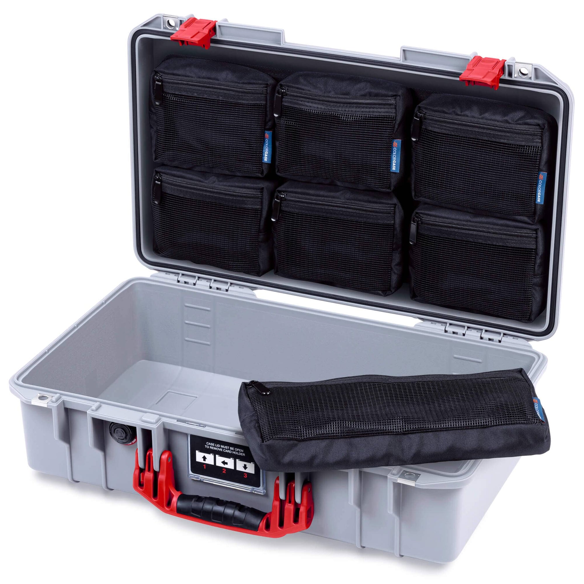 Pelican 1525 Air Case, Silver with Red Handle & Latches ColorCase