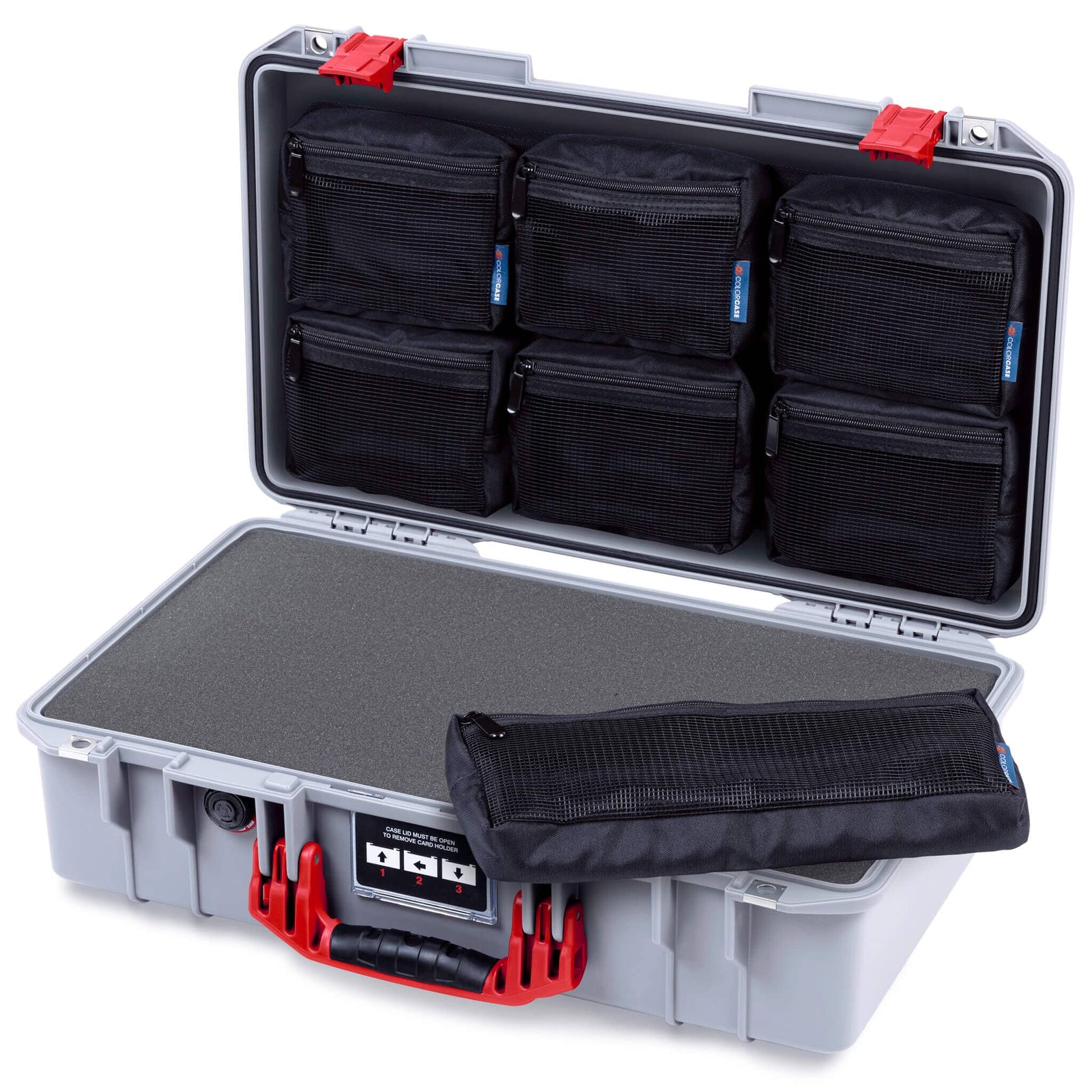 Pelican 1525 Air Case, Silver with Red Handle & Latches ColorCase 
