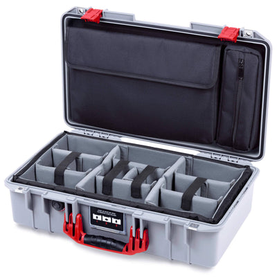 Pelican 1525 Air Case, Silver with Red Handle & Latches ColorCase