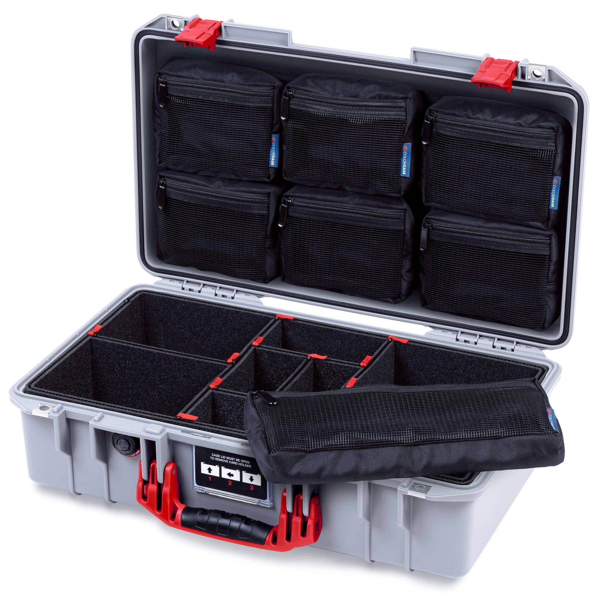 Pelican 1525 Air Case, Silver with Red Handle & Latches ColorCase
