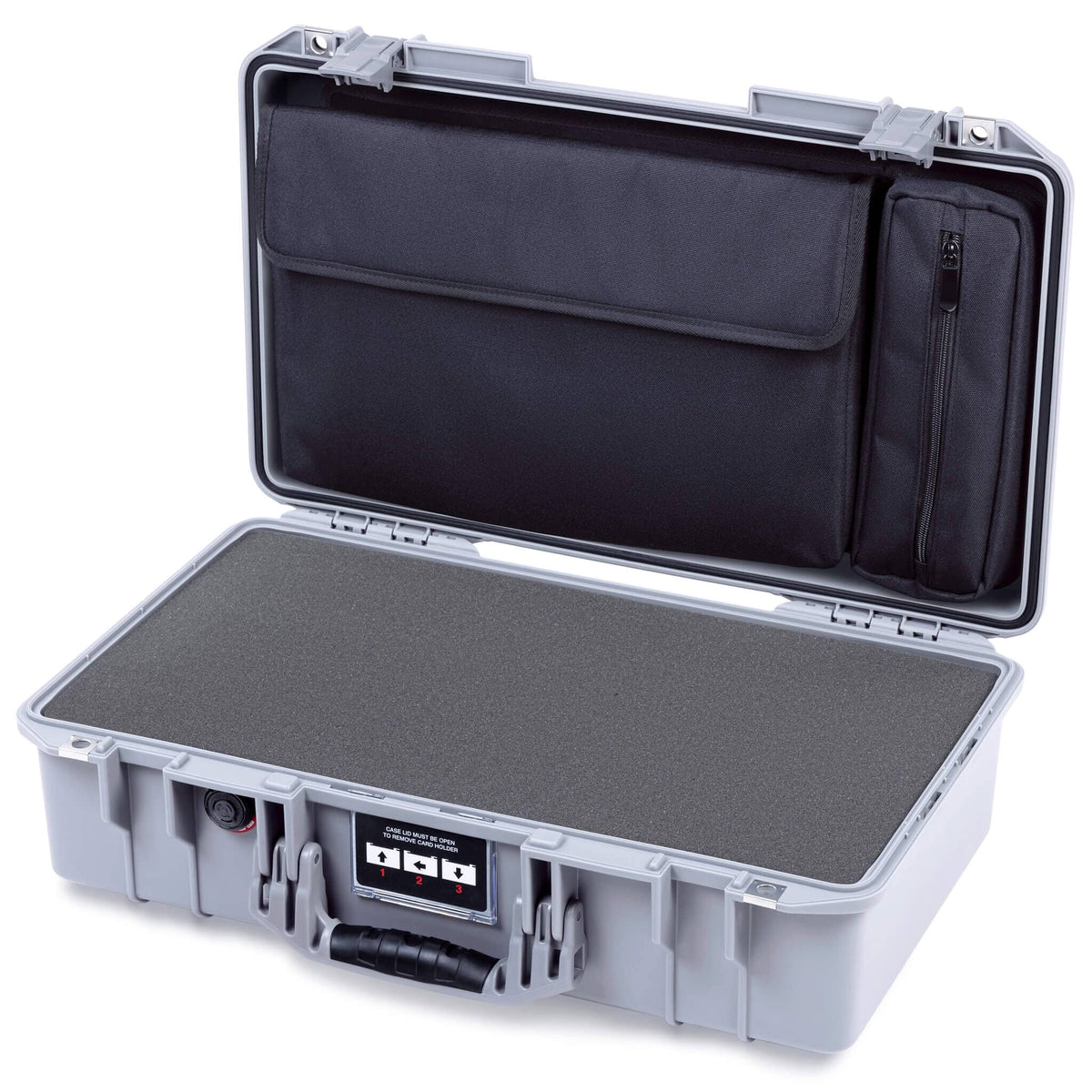 Pelican 1525 Air Case, Silver Pick &amp; Pluck Foam with Laptop Computer Pouch ColorCase 015250-0201-180-181