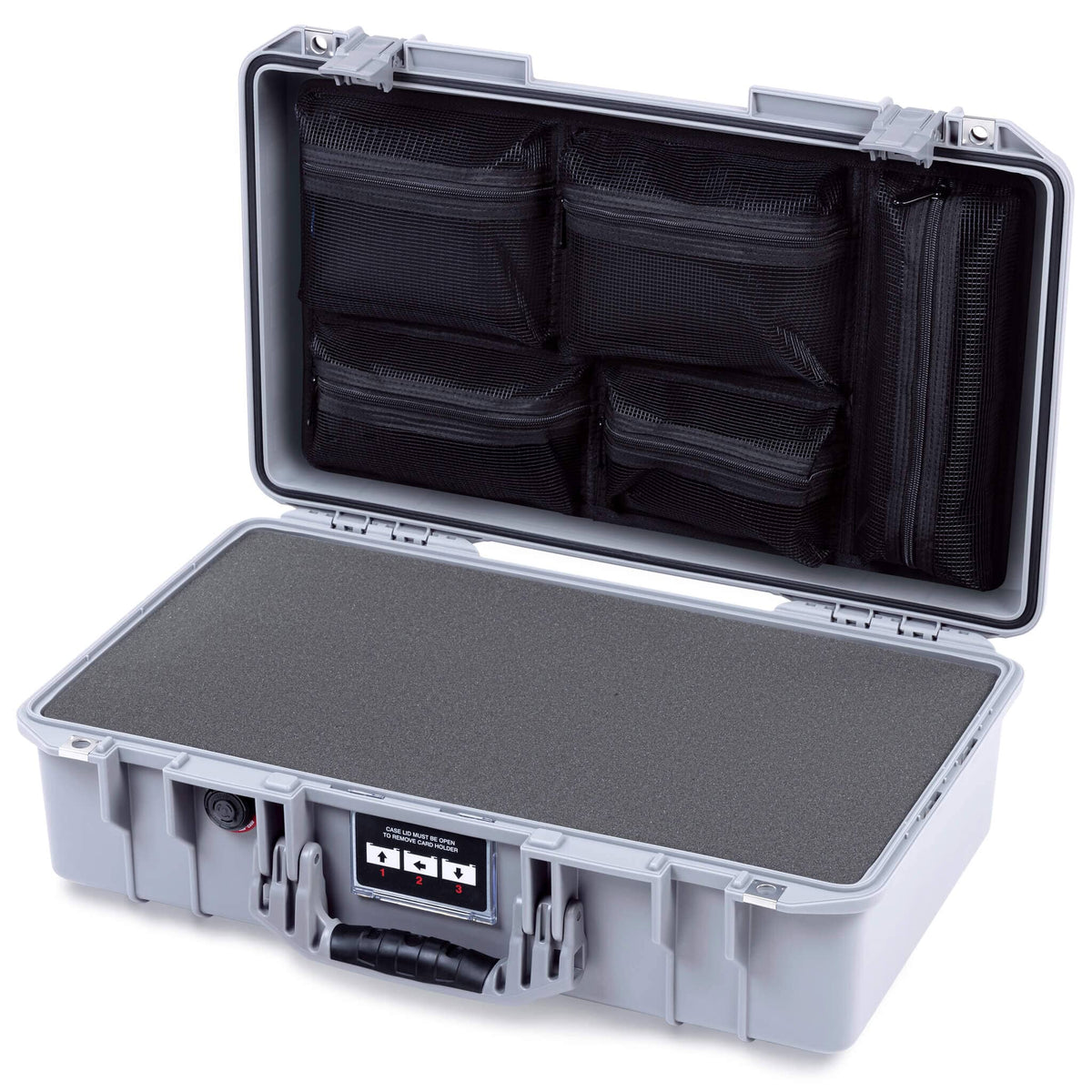 Pelican 1525 Air Case, Silver Pick &amp; Pluck Foam with Mesh Lid Organizer ColorCase 015250-0101-180-181