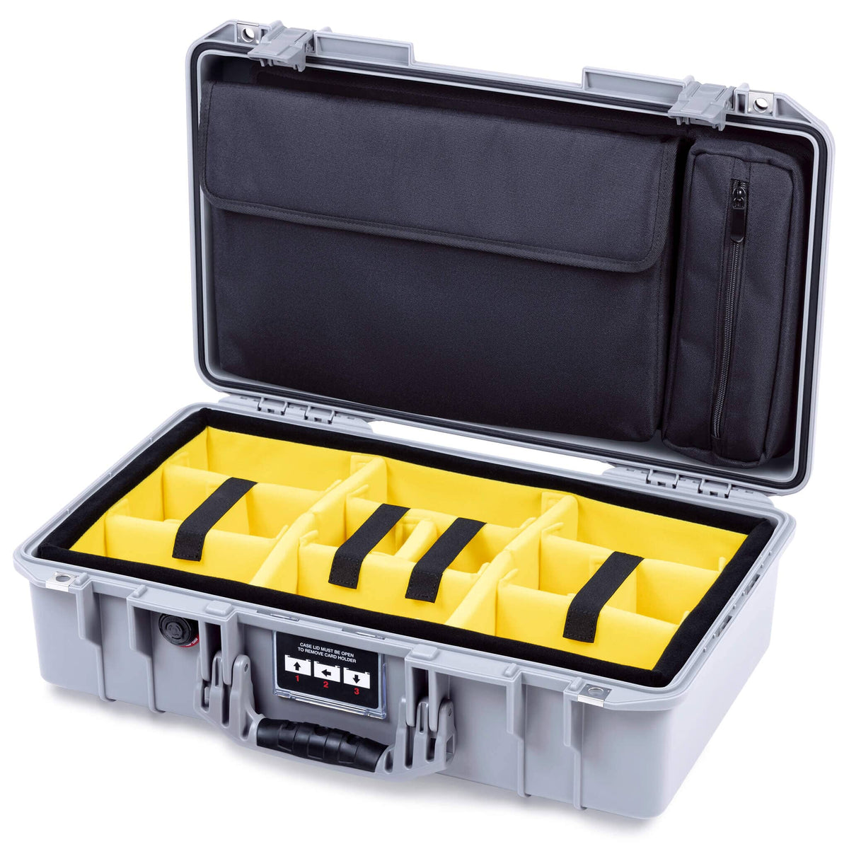 Pelican 1525 Air Case, Silver Yellow Padded Microfiber Dividers with Laptop Computer Pouch ColorCase 015250-0210-180-181