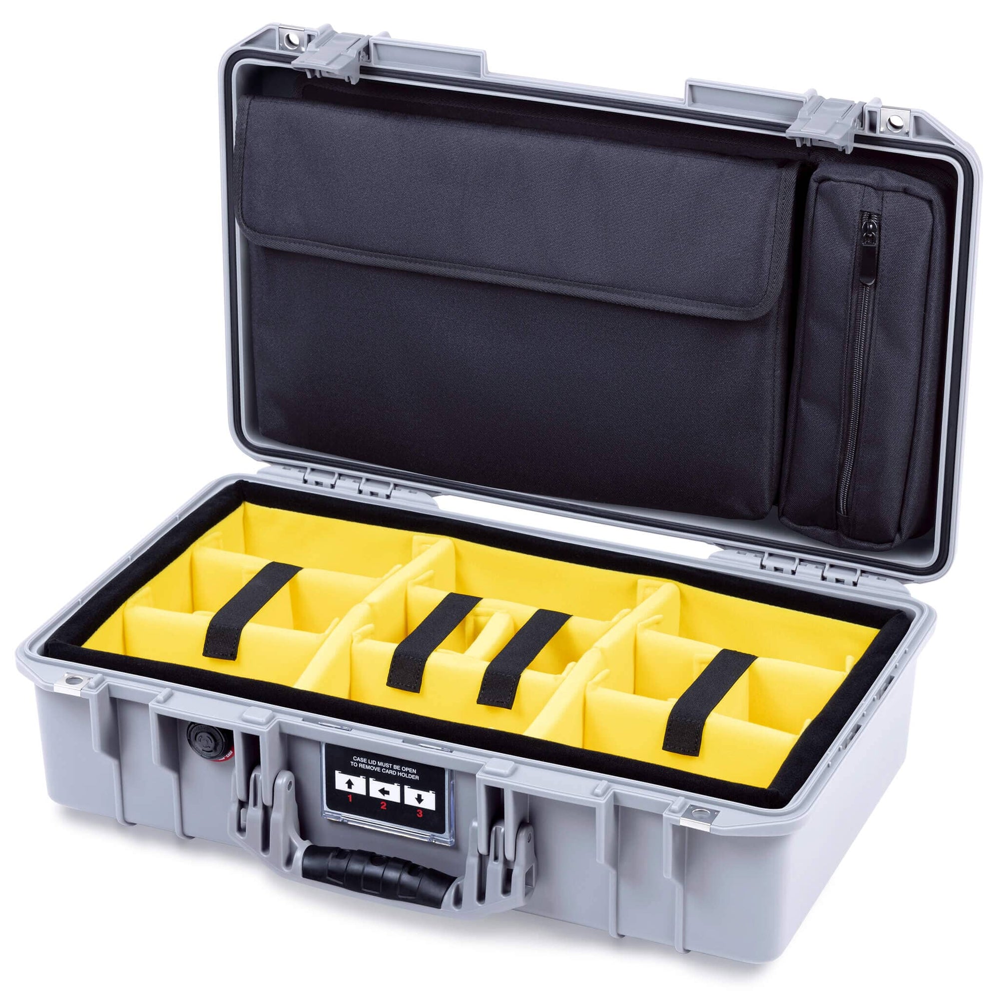Pelican 1525 Air Case, Silver Yellow Padded Microfiber Dividers with Laptop Computer Pouch ColorCase 015250-0210-180-181
