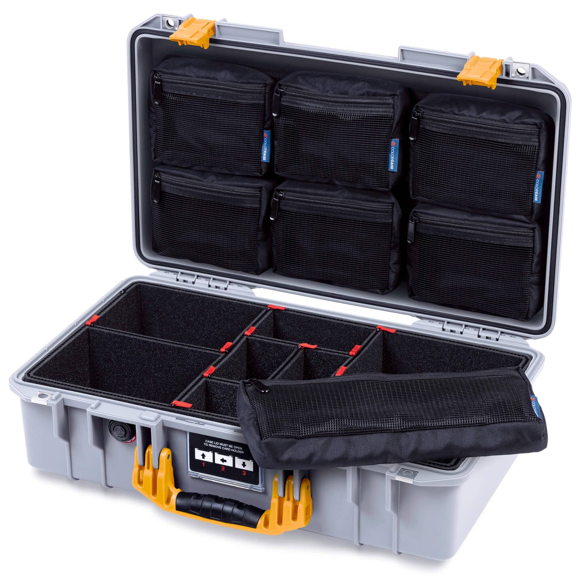 Pelican 1525 Air Case, Silver with Yellow Handle & Latches ColorCase