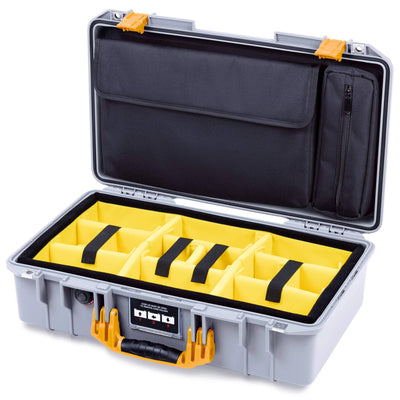 Pelican 1525 Air Case, Silver with Yellow Handle & Latches Yellow Padded Microfiber Dividers with Laptop Computer Pouch ColorCase 015250-0210-180-241