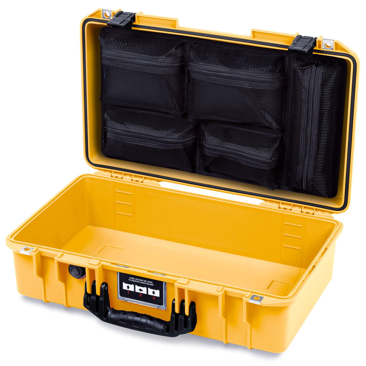 Pelican 1525 Air Case, Yellow with Black Handle &amp; Latches Mesh Lid Organizer Only ColorCase 015250-0100-240-111