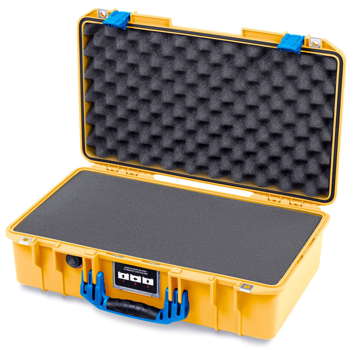Pelican 1525 Air Case, Yellow with Blue Handle &amp; Latches Pick &amp; Pluck Foam with Convolute Lid Foam ColorCase 015250-0001-240-121