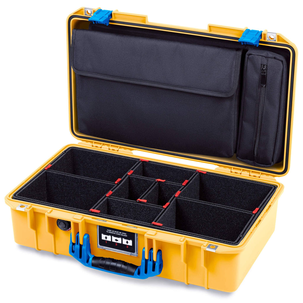 Pelican 1525 Air Case, Yellow with Blue Handle &amp; Latches TrekPak Divider Sytem with Laptop Computer Pouch ColorCase 015250-0220-240-121