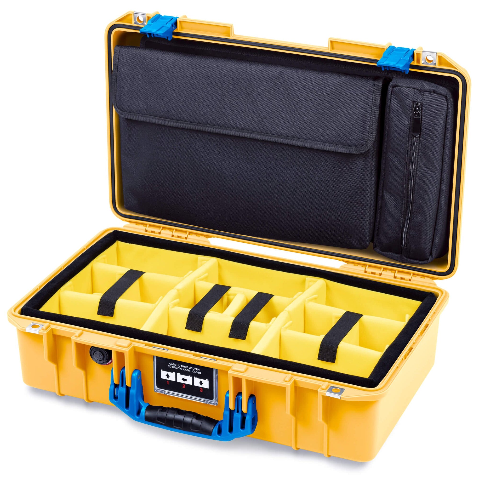 Pelican 1525 Air Case, Yellow with Blue Handle & Latches Yellow Padded Microfiber Dividers with Laptop Computer Pouch ColorCase 015250-0210-240-121