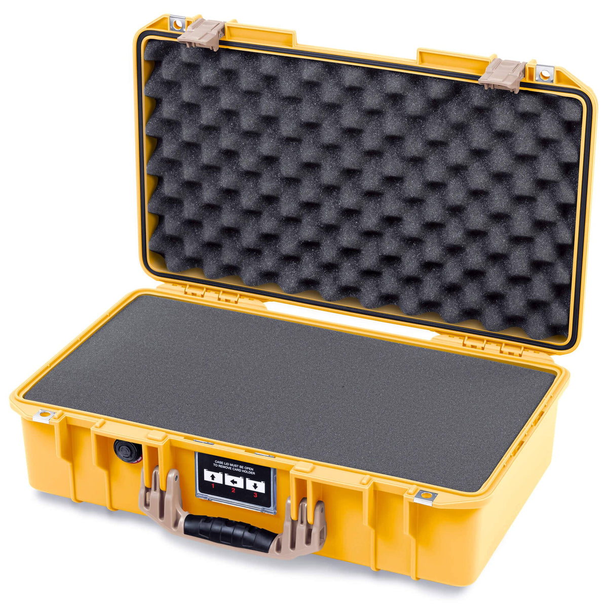 Pelican 1525 Air Case, Yellow with Desert Tan Handle &amp; Latches Pick &amp; Pluck Foam with Convolute Lid Foam ColorCase 015250-0001-240-311