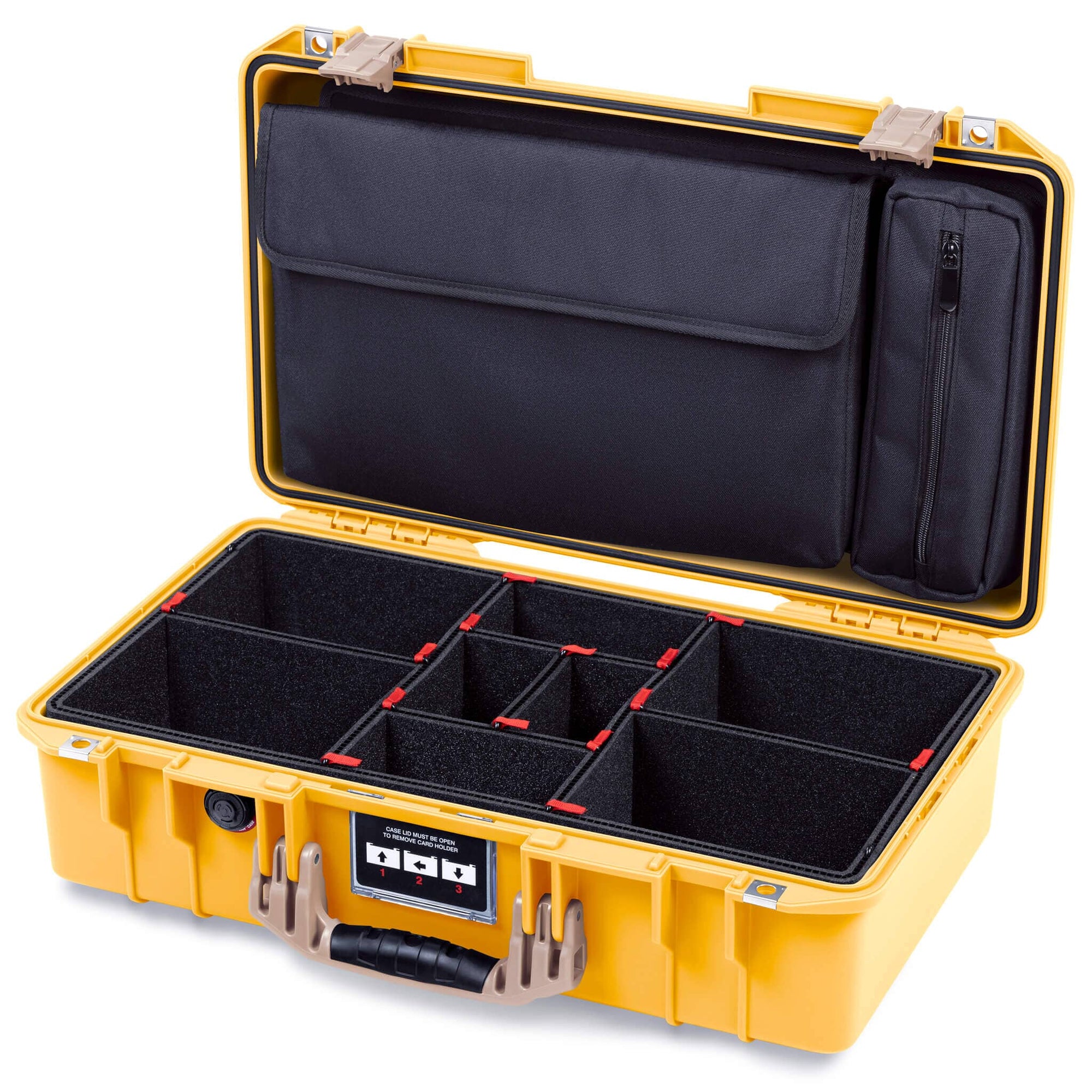 Pelican 1525 Air Case, Yellow with Desert Tan Handle & Latches TrekPak Divider Sytem with Laptop Computer Pouch ColorCase 015250-0220-240-311