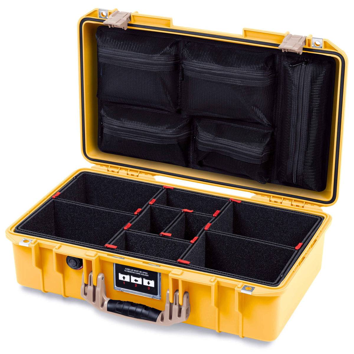 Pelican 1525 Air Case, Yellow with Desert Tan Handle &amp; Latches TrekPak Divider System with Mesh Lid Organizer ColorCase 015250-0120-240-311