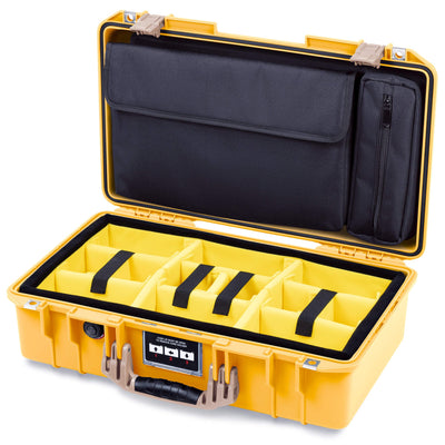 Pelican 1525 Air Case, Yellow with Desert Tan Handle & Latches Yellow Padded Microfiber Dividers with Laptop Computer Pouch ColorCase 015250-0210-240-311