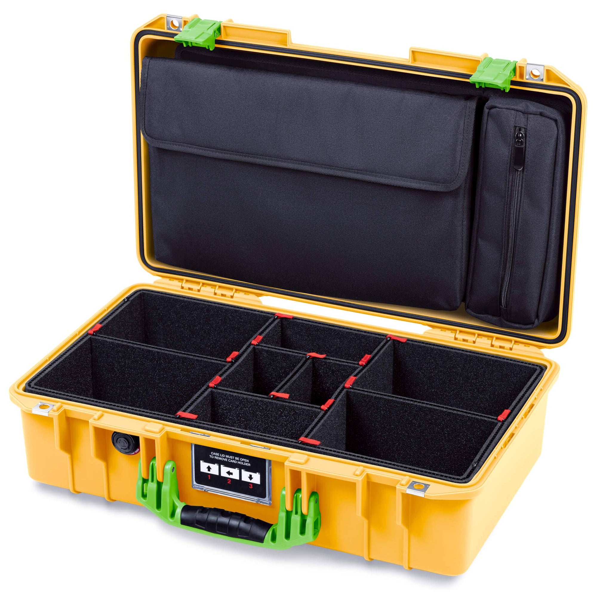 Pelican 1525 Air Case, Yellow with Lime Green Handle & Latches TrekPak Divider Sytem with Laptop Computer Pouch ColorCase 015250-0220-240-301