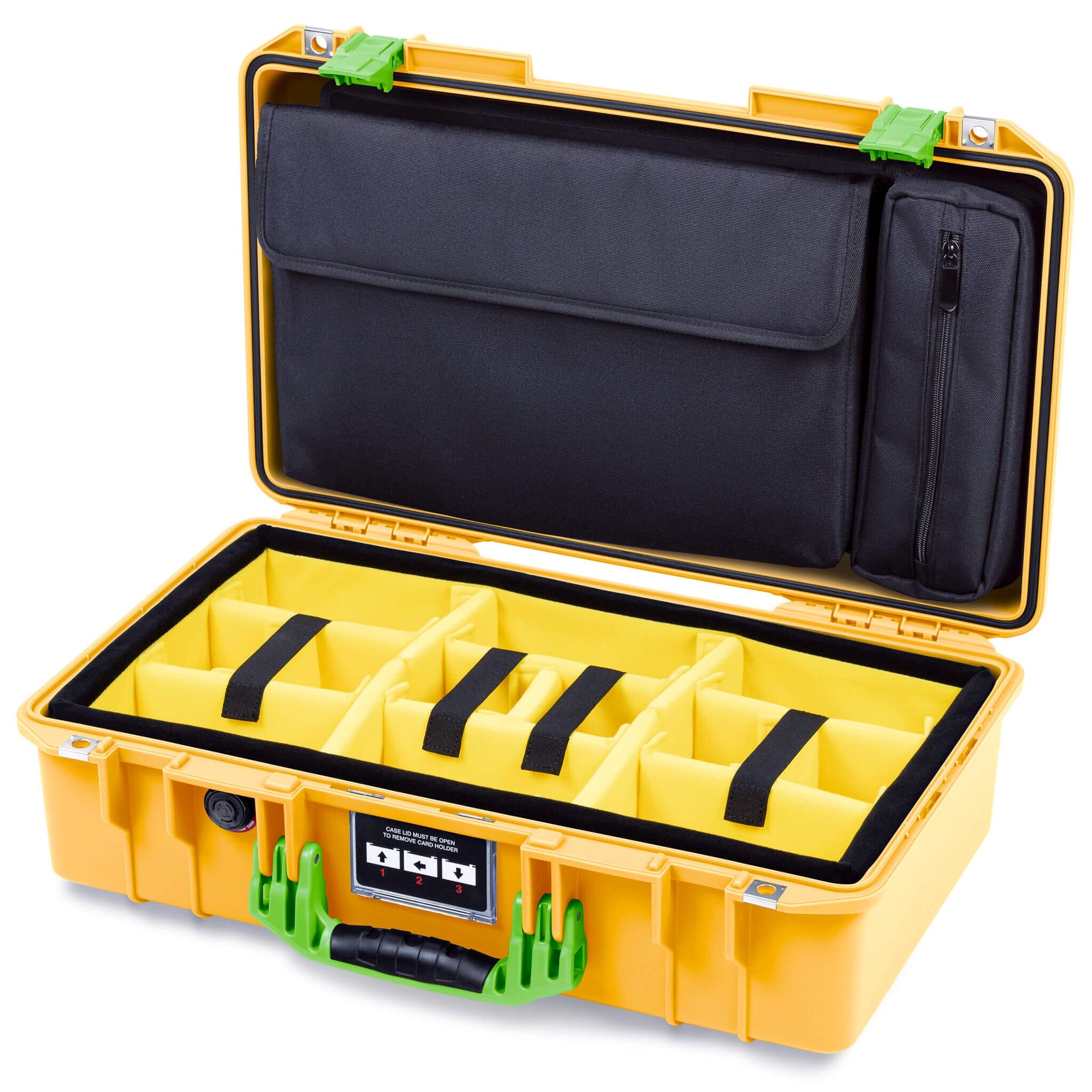 Pelican 1525 Air Case, Yellow with Lime Green Handle & Latches Yellow Padded Microfiber Dividers with Laptop Computer Pouch ColorCase 015250-0210-240-301