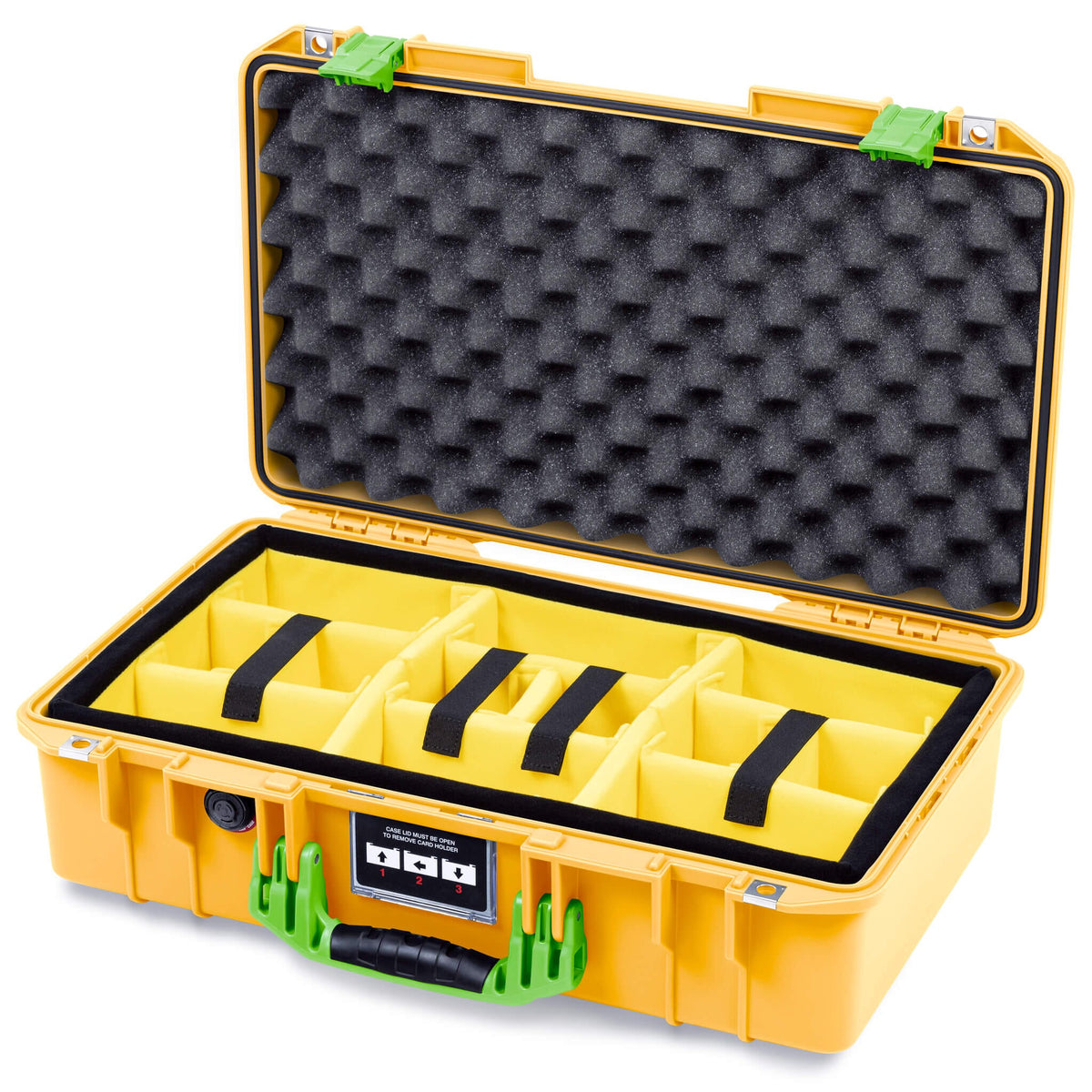 Pelican 1525 Air Case, Yellow with Lime Green Handle &amp; Latches Yellow Padded Microfiber Dividers with Convolute Lid Foam ColorCase 015250-0010-240-301
