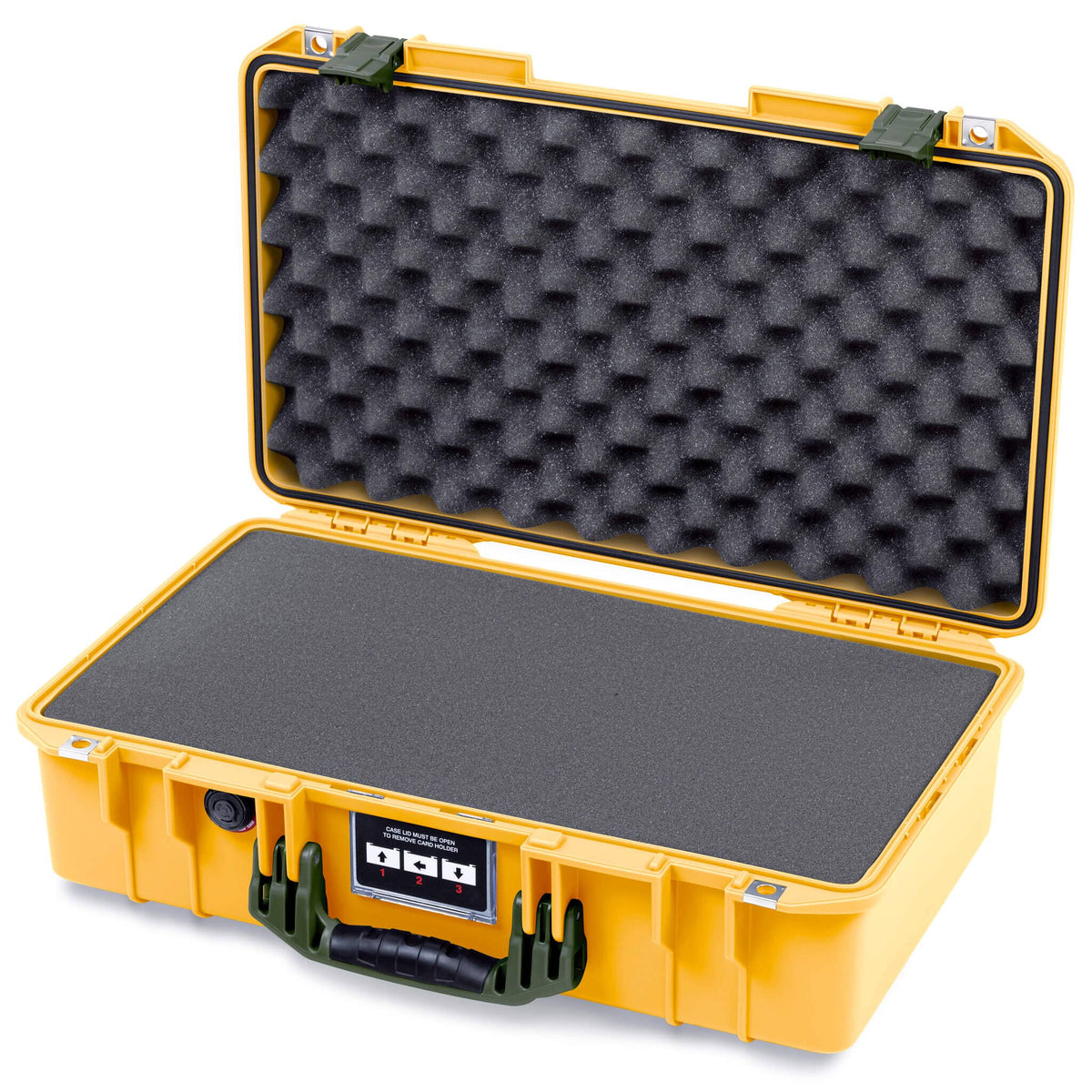 Pelican 1525 Air Case, Yellow with OD Green Handle &amp; Latches Pick &amp; Pluck Foam with Convolute Lid Foam ColorCase 015250-0001-240-131