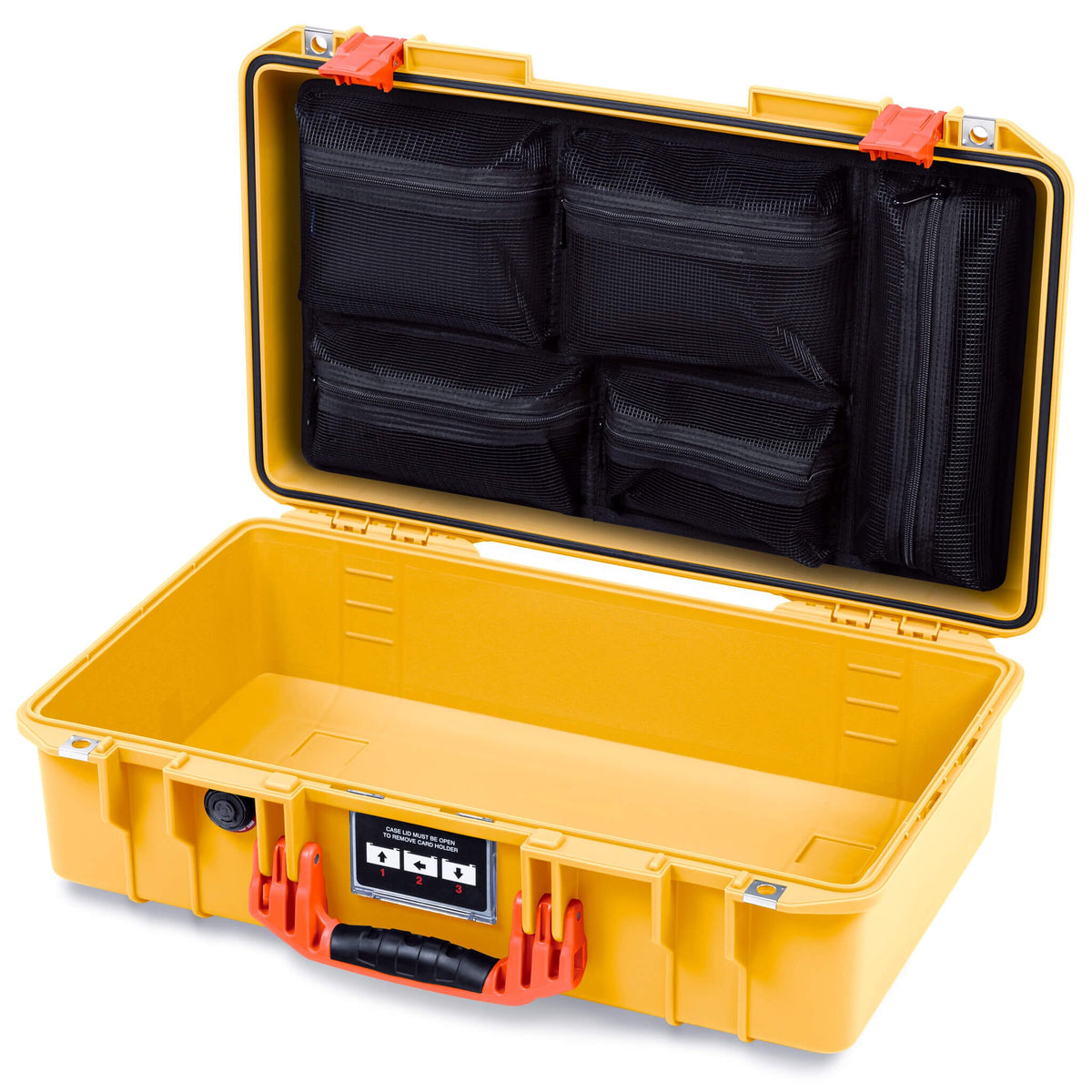 Pelican 1525 Air Case, Yellow with Orange Handle &amp; Latches Mesh Lid Organizer Only ColorCase 015250-0100-240-151