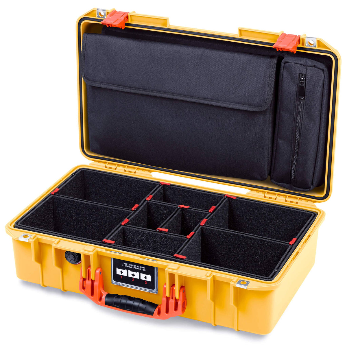 Pelican 1525 Air Case, Yellow with Orange Handle &amp; Latches TrekPak Divider Sytem with Laptop Computer Pouch ColorCase 015250-0220-240-151