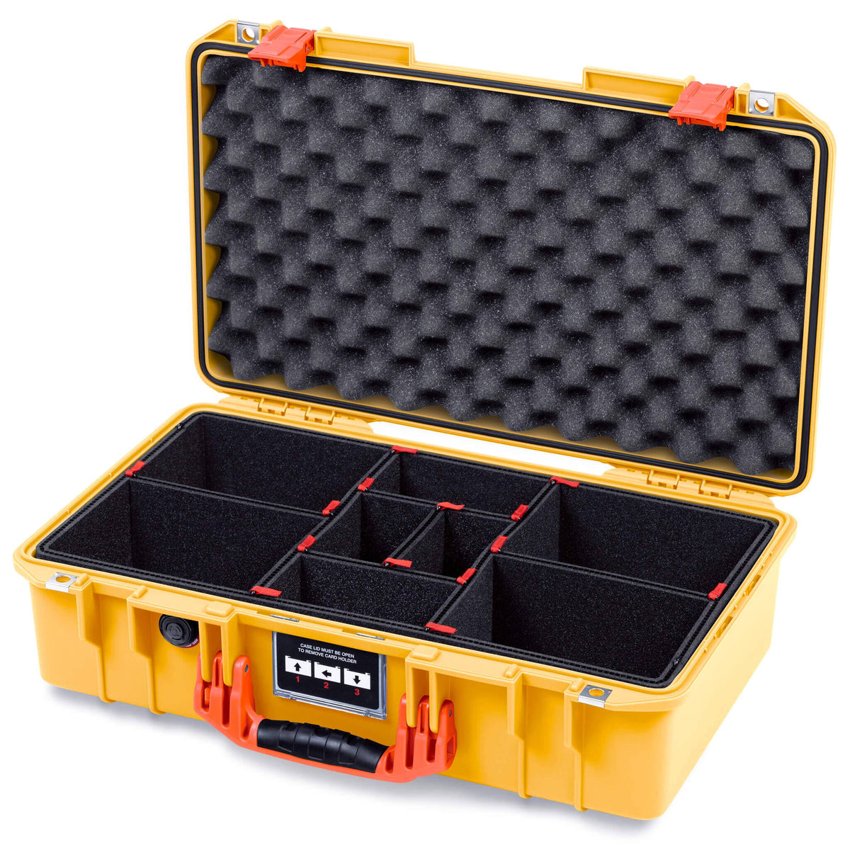 Pelican 1525 Air Case, Yellow with Orange Handle &amp; Latches TrekPak Divider System with Convolute Lid Foam ColorCase 015250-0020-240-151