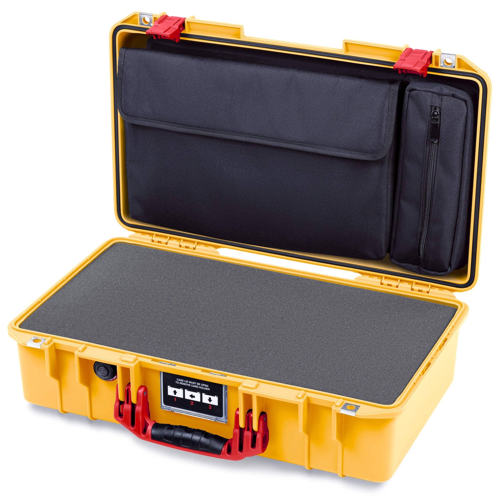 Pelican 1525 Air Case, Yellow with Red Handle & Latches Pick & Pluck Foam with Laptop Computer Pouch ColorCase 015250-0201-240-321