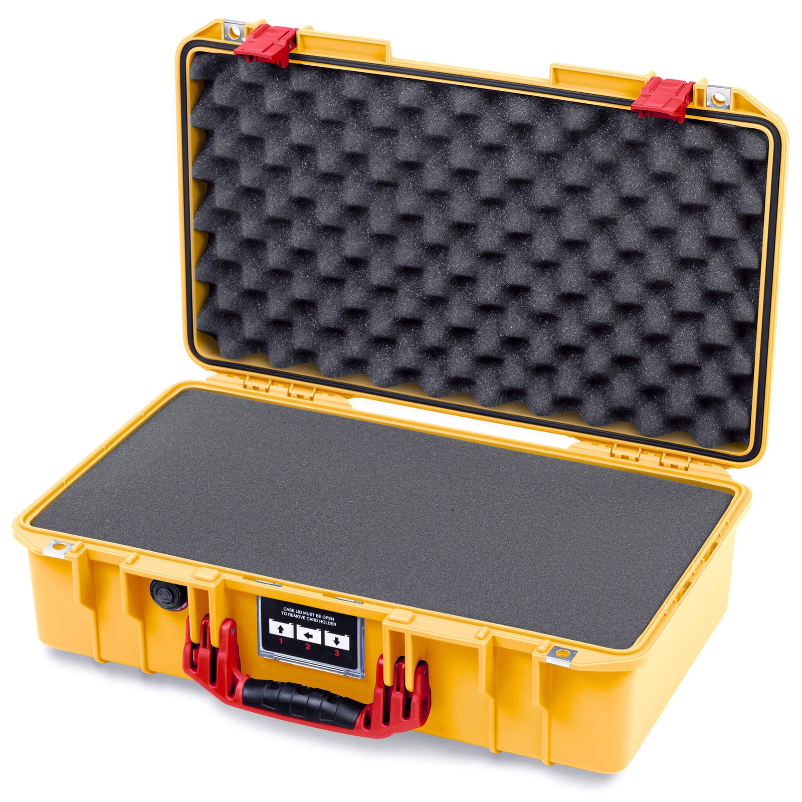 Pelican 1525 Air Case, Yellow with Red Handle & Latches Pick & Pluck Foam with Convolute Lid Foam ColorCase 015250-0001-240-321