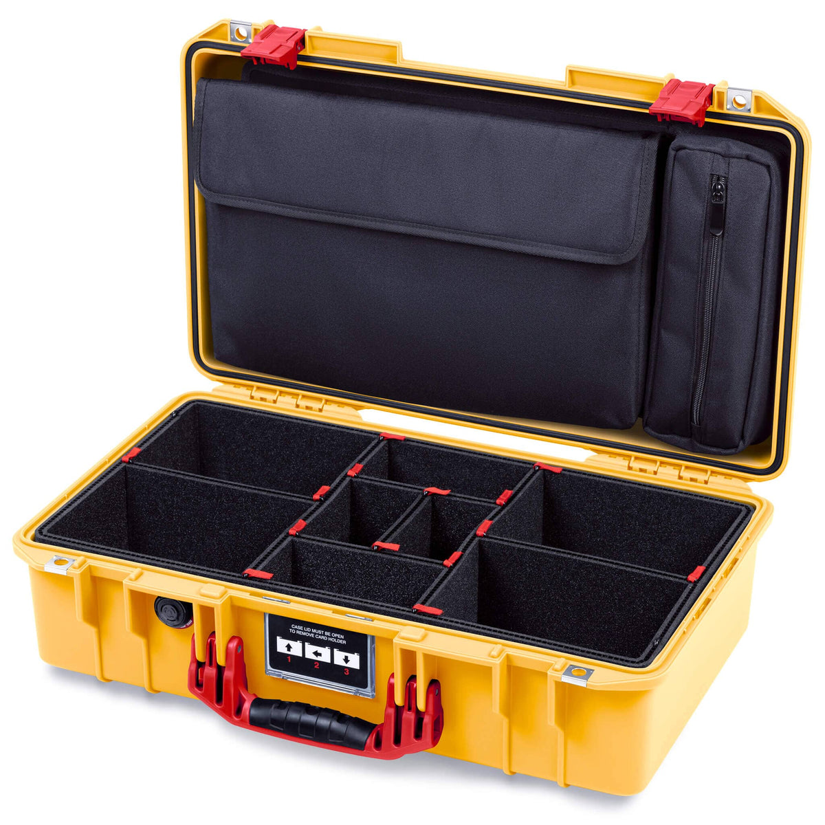 Pelican 1525 Air Case, Yellow with Red Handle &amp; Latches TrekPak Divider Sytem with Laptop Computer Pouch ColorCase 015250-0220-240-321