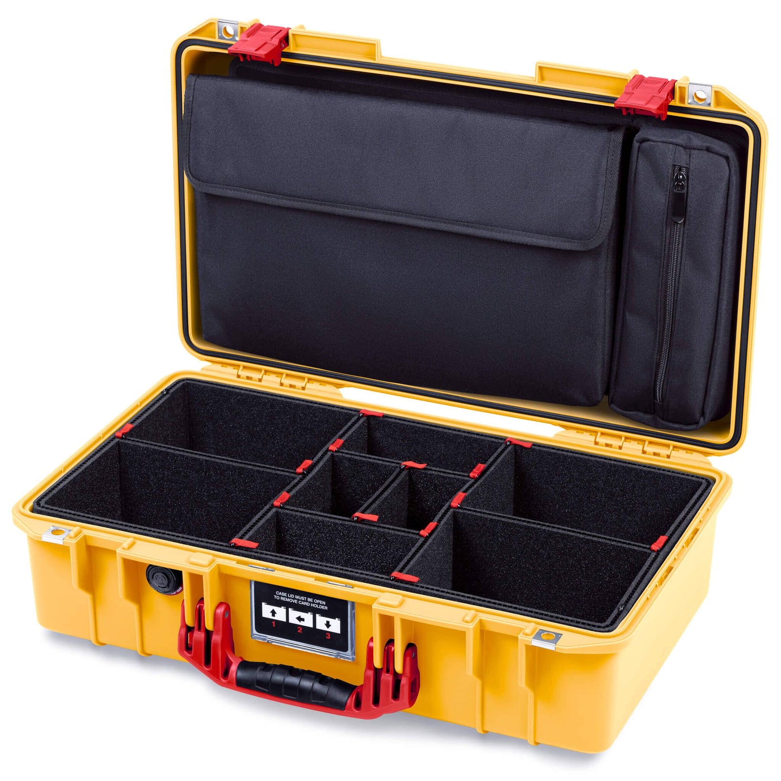 Pelican 1525 Air Case, Yellow with Red Handle & Latches TrekPak Divider Sytem with Laptop Computer Pouch ColorCase 015250-0220-240-321