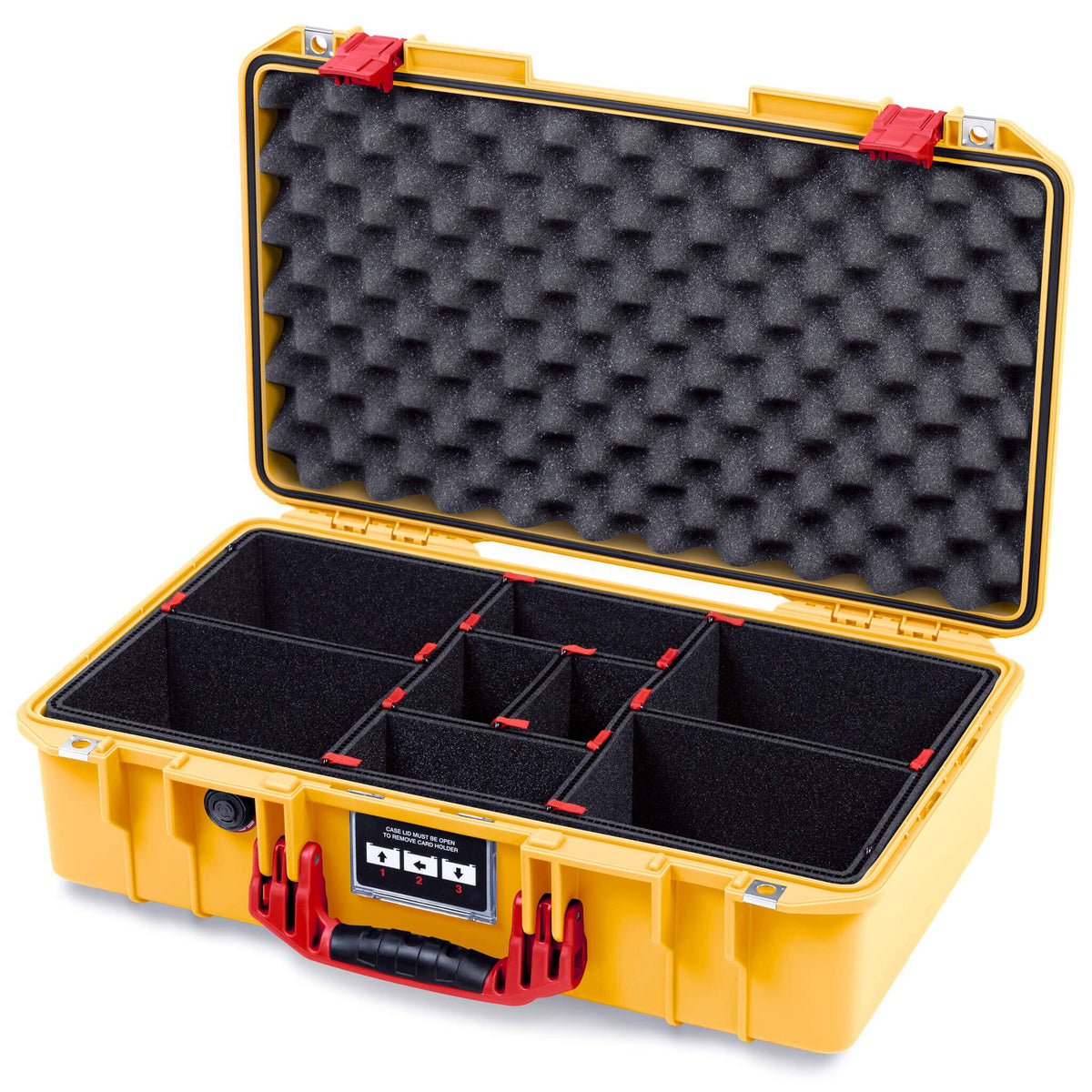 Pelican 1525 Air Case, Yellow with Red Handle &amp; Latches TrekPak Divider System with Convolute Lid Foam ColorCase 015250-0020-240-321