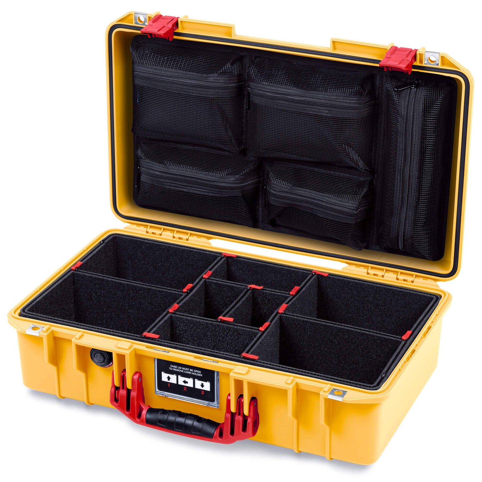 Pelican 1525 Air Case, Yellow with Red Handle & Latches TrekPak Divider System with Mesh Lid Organizer ColorCase 015250-0120-240-321